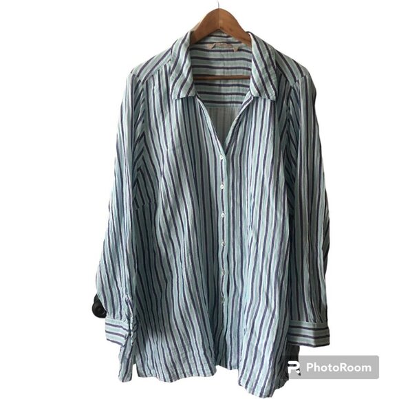 Soft Surroundings Blouse Aqua Blue Stripe Escambia Gauze Tunic Shirt Size 3X - Picture 4 of 13